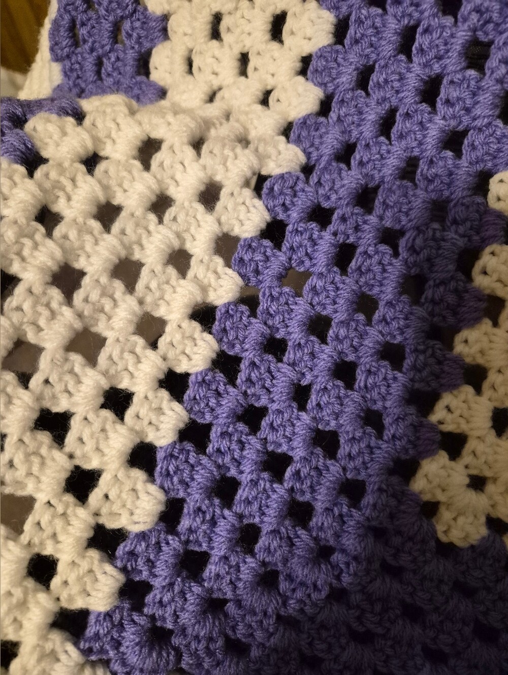 Cozy Crochet Throw Blanket in Purple and White - Picture 2 of 3